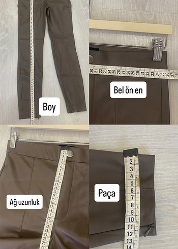 Zara XS/S uyumlu Vizon Deri Kışlık Slim Kadın Pantolon - Görsel 19