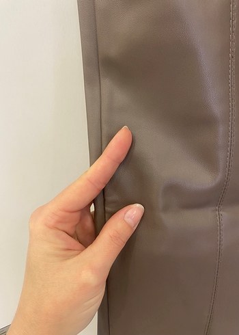 Zara XS/S uyumlu Vizon Deri Kışlık Slim Kadın Pantolon - Görsel 15