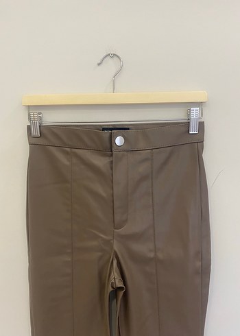 Zara XS/S uyumlu Vizon Deri Kışlık Slim Kadın Pantolon - Görsel 7