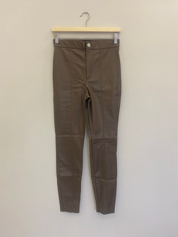 Zara XS/S uyumlu Vizon Deri Kışlık Slim Kadın Pantolon - Görsel 5