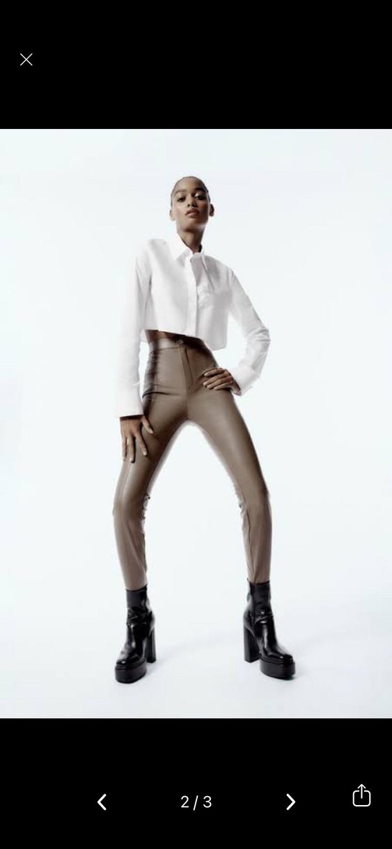 Zara XS/S uyumlu Vizon Deri Kışlık Slim Kadın Pantolon - Görsel 3