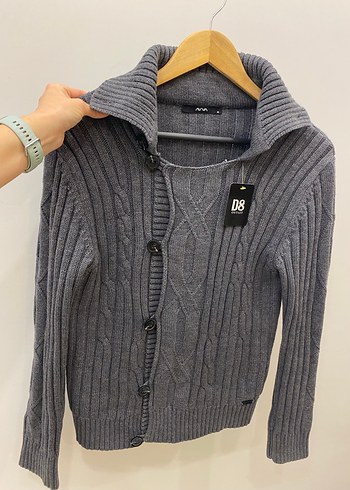 Avva Gri Örgü Polo Yakalı Premium Yünlü Erkek Hırka - Görsel 8