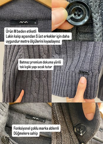 Avva Gri Örgü Polo Yakalı Premium Yünlü Erkek Hırka - Görsel 16