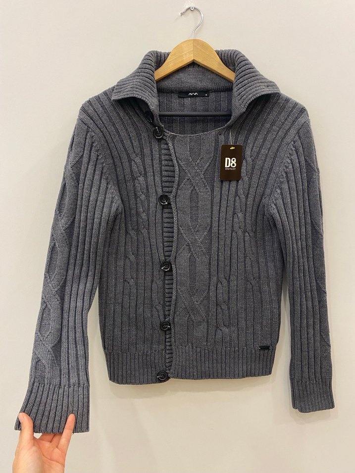 Avva Gri Örgü Polo Yakalı Premium Yünlü Erkek Hırka - Görsel 2