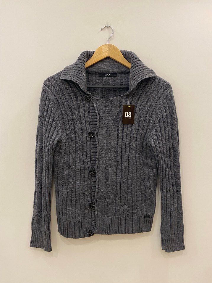 Avva Gri Örgü Polo Yakalı Premium Yünlü Erkek Hırka - Görsel 3