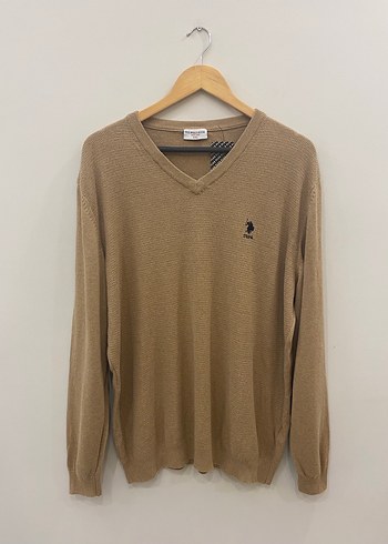 US Polo XXL Kum Beji V Yaka Erkek Pamuklu Triko Kazak - Görsel 3