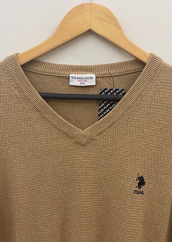 US Polo XXL Kum Beji V Yaka Erkek Pamuklu Triko Kazak - Görsel 4