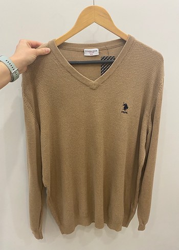 US Polo XXL Kum Beji V Yaka Erkek Pamuklu Triko Kazak - Görsel 2