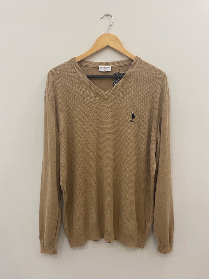 US Polo XXL Kum Beji V Yaka Erkek Pamuklu Triko Kazak - Görsel 3