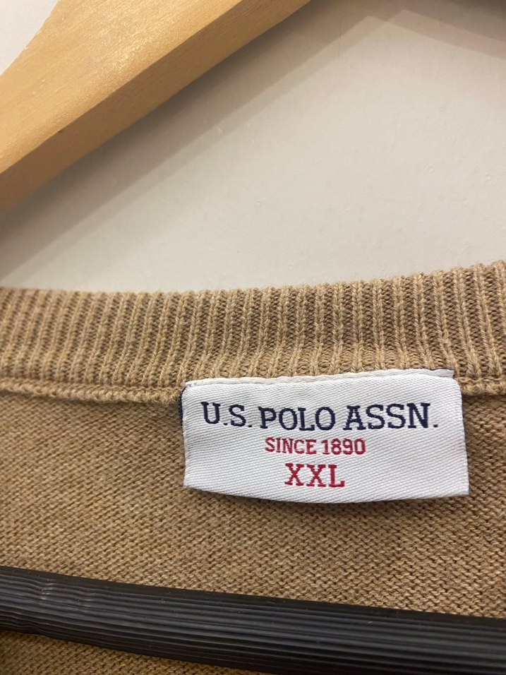 US Polo XXL Kum Beji V Yaka Erkek Pamuklu Triko Kazak - Görsel 5