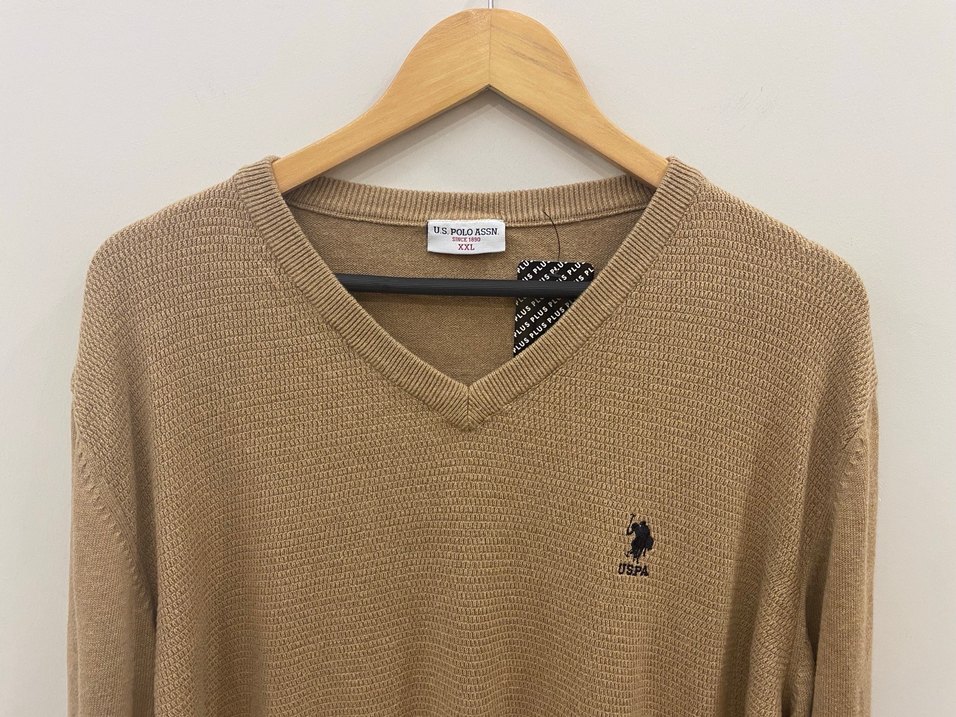 US Polo XXL Kum Beji V Yaka Erkek Pamuklu Triko Kazak - Görsel 4