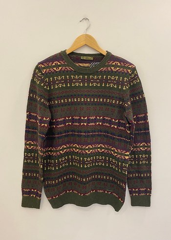 Loft M Erkek Retro Desenli Haki Yünlü Kazak - Görsel 3