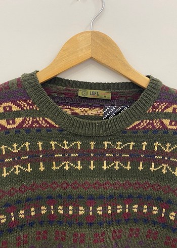 Loft M Erkek Retro Desenli Haki Yünlü Kazak - Görsel 5