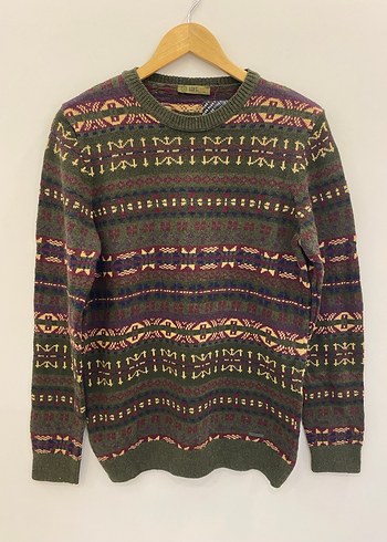 Loft M Erkek Retro Desenli Haki Yünlü Kazak - Görsel 4