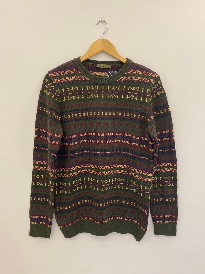 Loft M Erkek Retro Desenli Haki Yünlü Kazak - Görsel 3