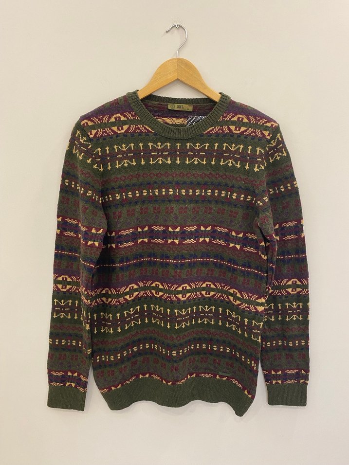 Loft M Erkek Retro Desenli Haki Yünlü Kazak - Görsel 2