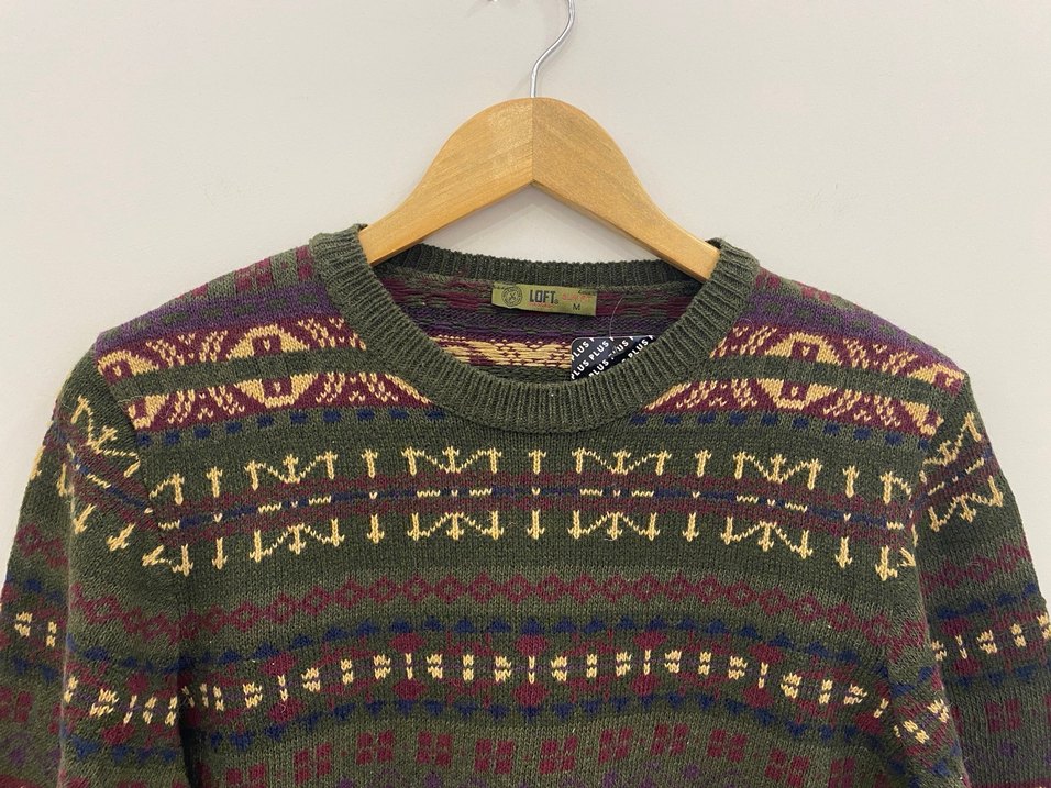 Loft M Erkek Retro Desenli Haki Yünlü Kazak - Görsel 5