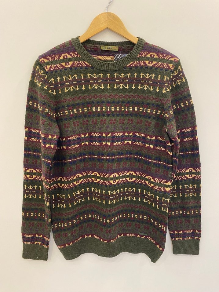 Loft M Erkek Retro Desenli Haki Yünlü Kazak - Görsel 4