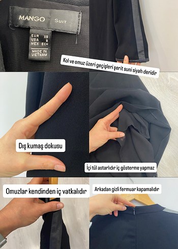 Mango XS Deri Detaylı Siyah V Yaka Kısa Elbise - Görsel 13