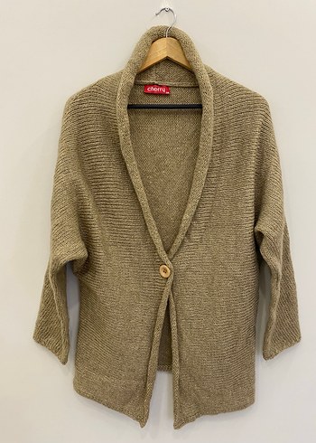 S/M uyumlu Bej Kadın Örgü Yünlü Hırka - Görsel 2