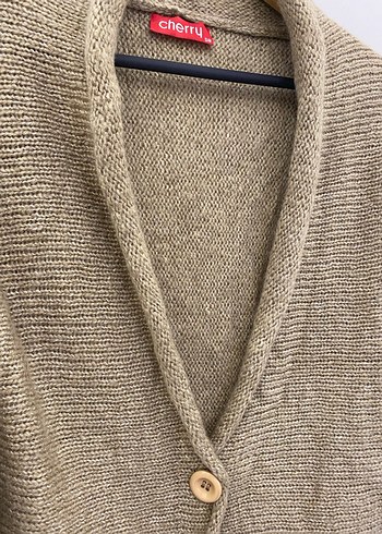 S/M uyumlu Bej Kadın Örgü Yünlü Hırka - Görsel 4