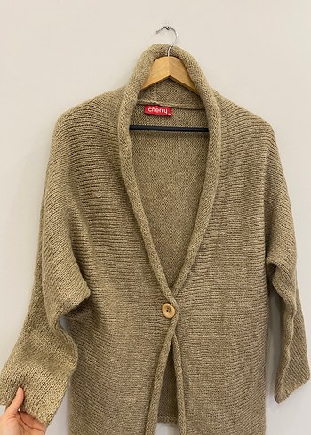 S/M uyumlu Bej Kadın Örgü Yünlü Hırka - Görsel 8