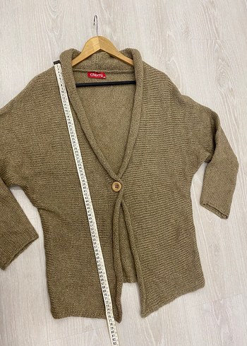 S/M uyumlu Bej Kadın Örgü Yünlü Hırka - Görsel 13