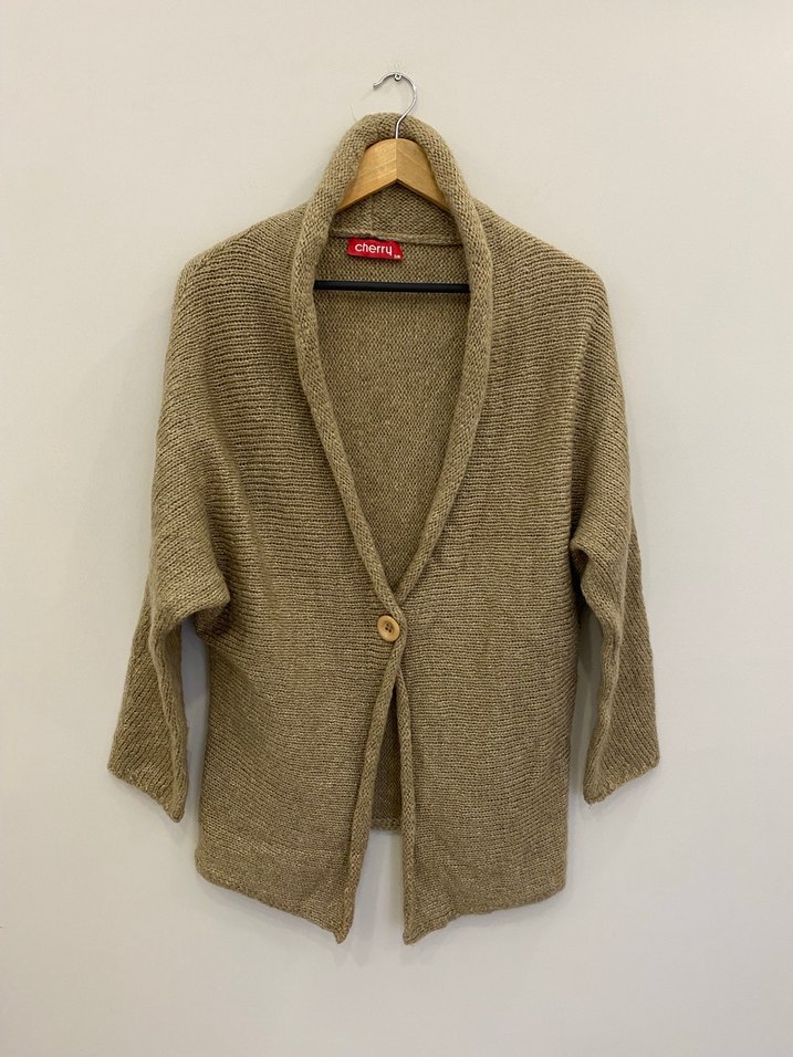 S/M uyumlu Bej Kadın Örgü Yünlü Hırka - Görsel 3