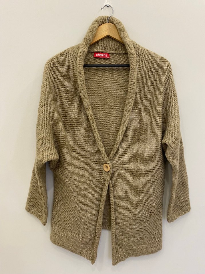 S/M uyumlu Bej Kadın Örgü Yünlü Hırka - Görsel 2