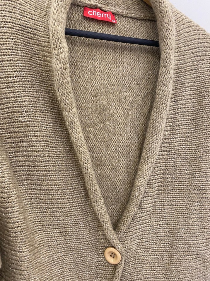 S/M uyumlu Bej Kadın Örgü Yünlü Hırka - Görsel 4