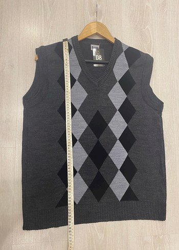 Gri V Yaka Baklava Desenli Erkek Süveter - Görsel 10