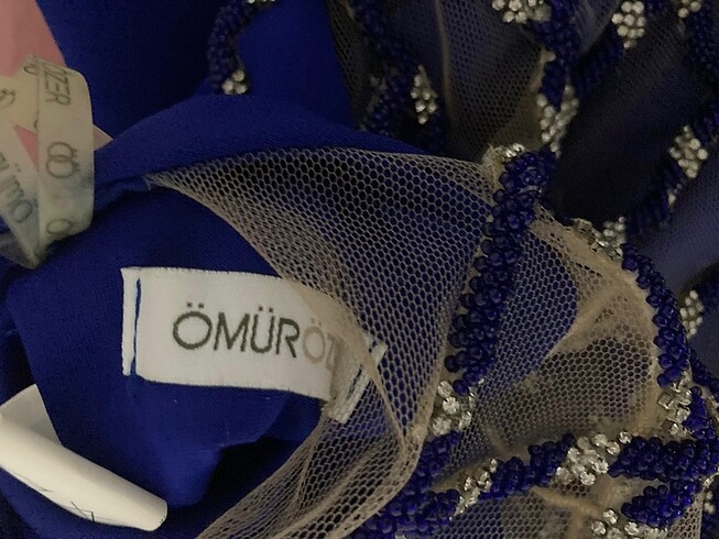 m Beden mavi Renk Ömür Özer M/38 Saks Arkası Tül/Taş Detaylı Abiye