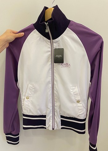 Lotto S M Uyumlu Mor Beyaz Retro Spor Fermuarli Ceket