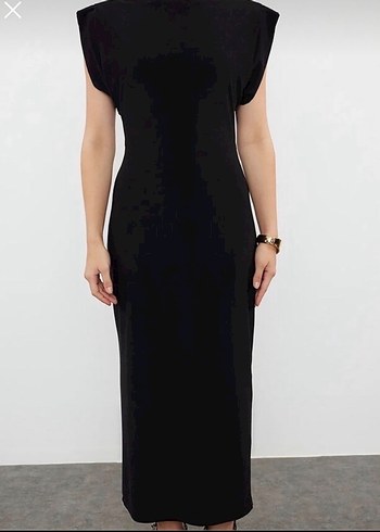 Siyah Yüksek Yakalı Midi Kadın Elbise - Görsel 2