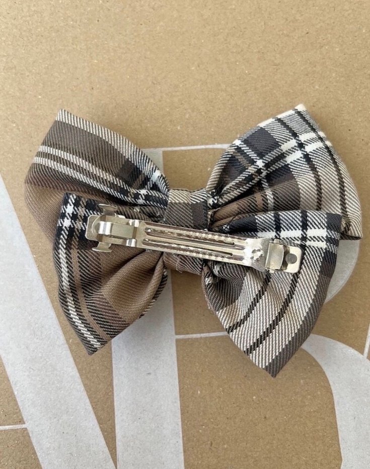 Kahverengi Ekose Kumaş Fiyonk - Görsel 2