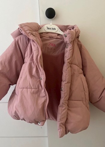 Kız Çocuk Pembe Kapüşonlu Düğmeli Mont - Görsel 3