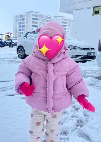 Kız Çocuk Pembe Kapüşonlu Düğmeli Mont - Görsel 4