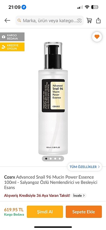 Cosrx salyangoz özü essence (kore markası)