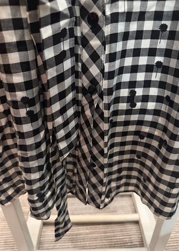 Faik Sönmez Düğmeli Uzun Kollu Kareli gömlek Elbise - Görsel 4