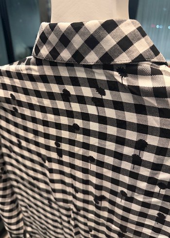 Faik Sönmez Düğmeli Uzun Kollu Kareli gömlek Elbise - Görsel 5