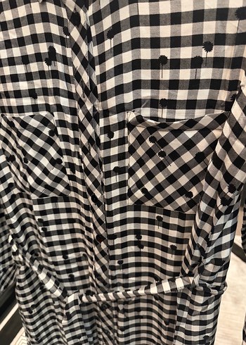 Faik Sönmez Düğmeli Uzun Kollu Kareli gömlek Elbise - Görsel 3