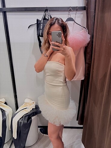 s Beden Zara tül detaylı kısa elbise