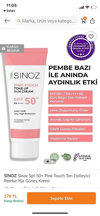 Sinoz pembe güneş kremi