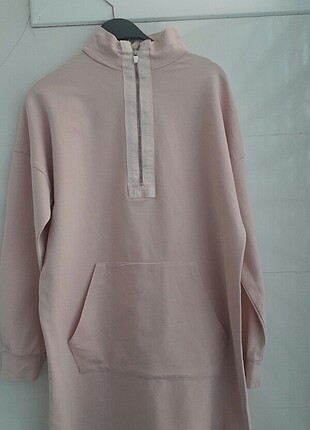 Açık pembe cepli fermuarlı tunik