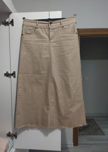 Bej Midi Denim Etek