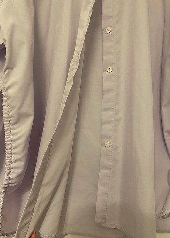 Düğmeli, Uzun Kollu Lila Keten Gömlek - Görsel 4