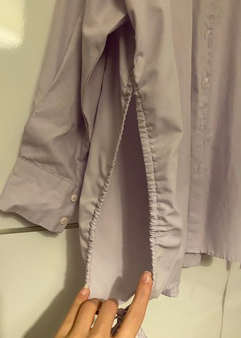 Düğmeli, Uzun Kollu Lila Keten Gömlek - Görsel 3