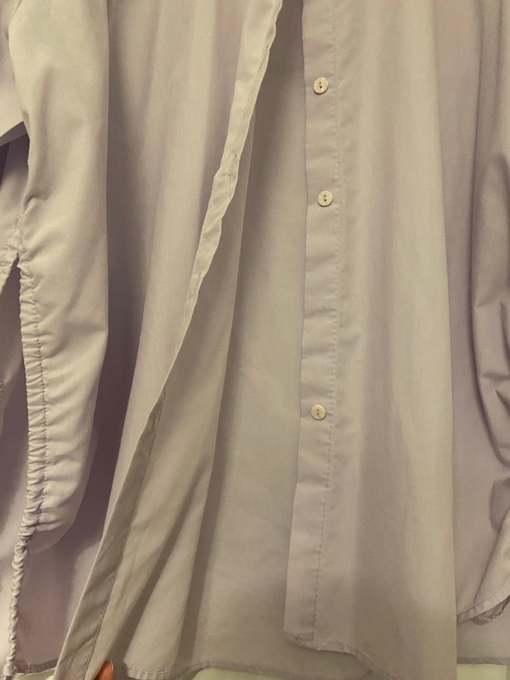 Düğmeli, Uzun Kollu Lila Keten Gömlek - Görsel 4