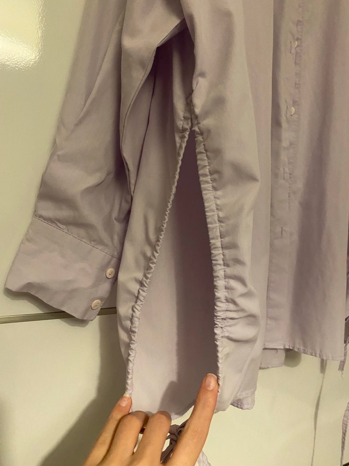 Düğmeli, Uzun Kollu Lila Keten Gömlek - Görsel 3