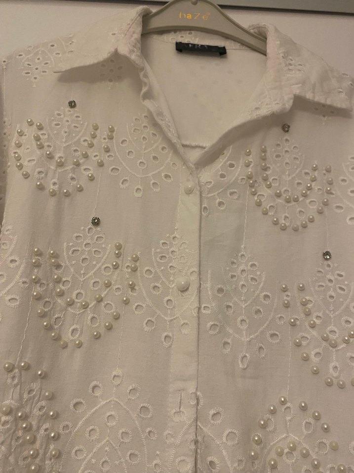 Uzun Kollu Nakışlı Beyaz Bohem Gömlek - Görsel 2